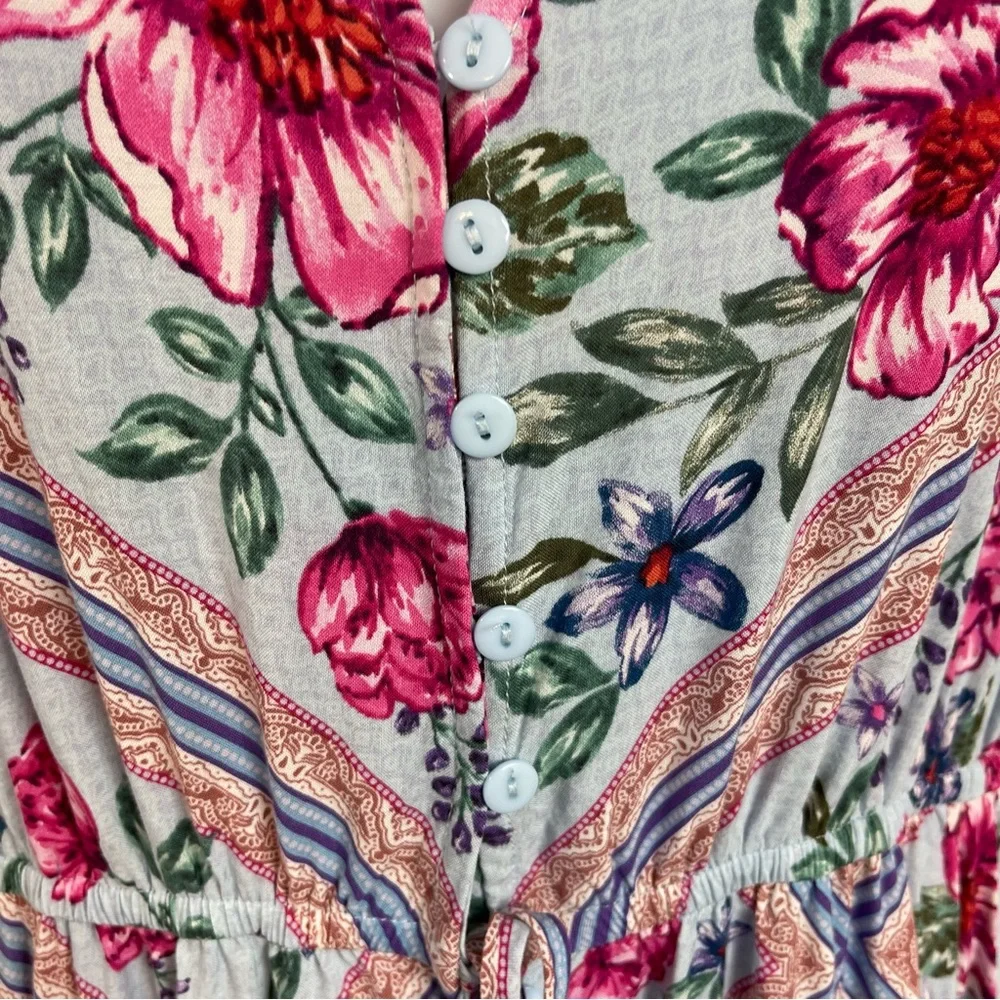 Dreamcatcher Cottage Core Tiered Blue Floral Maxi Dress 10 Blue Pockets - Picture 4 of 11